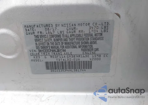 2017 Nissan Versa Note S/S Plus/Sv/Sl/Sr z USA, uszkodzony, nr VIN 3N1CE2CP4HL381744